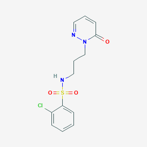 molecular formula C13H14ClN3O3S B2629885 2-氯-N-(3-(6-氧代吡哒嗪-1(6H)-基)丙基)苯磺酰胺 CAS No. 1105234-53-4