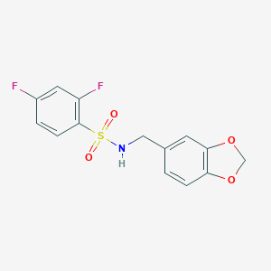 molecular formula C14H11F2NO4S B262989 N-(1,3-benzodioxol-5-ylmethyl)-2,4-difluorobenzenesulfonamide 