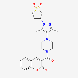 molecular formula C23H26N4O5S B2629896 3-(4-(1-(1,1-二氧化四氢噻吩-3-基)-3,5-二甲基-1H-吡唑-4-基)哌嗪-1-羰基)-2H-色满-2-酮 CAS No. 1251686-20-0