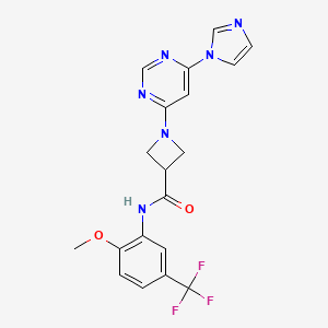 molecular formula C19H17F3N6O2 B2629911 1-(6-(1H-咪唑-1-基)嘧啶-4-基)-N-(2-甲氧基-5-(三氟甲基)苯基)氮杂环丁烷-3-甲酰胺 CAS No. 2034477-50-2