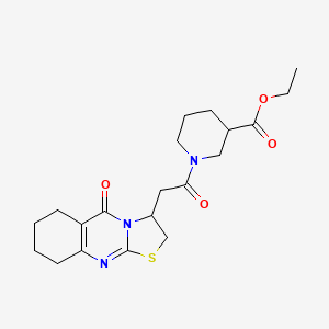 molecular formula C20H27N3O4S B2629918 ethyl 1-(2-(5-oxo-3,5,6,7,8,9-hexahydro-2H-thiazolo[2,3-b]quinazolin-3-yl)acetyl)piperidine-3-carboxylate CAS No. 1021024-61-2