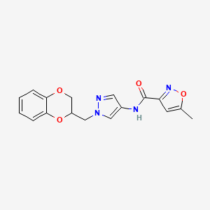 molecular formula C17H16N4O4 B2629919 N-(1-((2,3-dihydrobenzo[b][1,4]dioxin-2-yl)methyl)-1H-pyrazol-4-yl)-5-methylisoxazole-3-carboxamide CAS No. 1797336-48-1