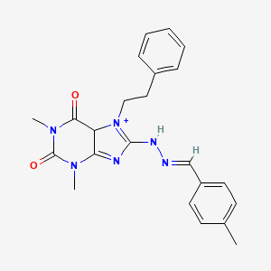 molecular formula C23H24N6O2 B2629922 1,3-dimethyl-8-[(E)-2-[(4-methylphenyl)methylidene]hydrazin-1-yl]-7-(2-phenylethyl)-2,3,6,7-tetrahydro-1H-purine-2,6-dione CAS No. 949407-49-2