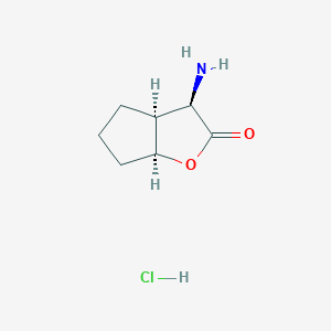 molecular formula C7H12ClNO2 B2629928 rac-(3R,3aS,6aS)-3-amino-hexahydro-2H-cyclopenta[b]furan-2-one hydrochloride CAS No. 182316-14-9