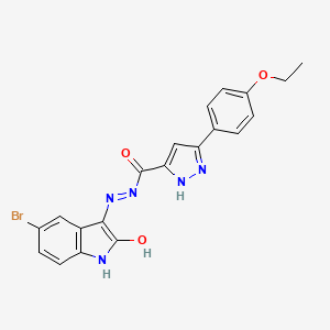 molecular formula C20H16BrN5O3 B2629974 (E)-N'-(5-溴-2-氧代吲哚啉-3-亚甲基)-3-(4-乙氧基苯基)-1H-吡唑-5-甲酰肼 CAS No. 306987-58-6