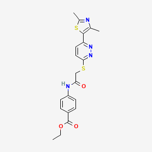 molecular formula C20H20N4O3S2 B2629975 4-(2-((6-(2,4-二甲基噻唑-5-基)嘧啶-3-基)硫代)乙酰氨基)苯甲酸乙酯 CAS No. 894008-06-1