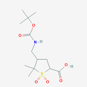 molecular formula C13H23NO6S B2629976 5,5-二甲基-4-[[(2-甲基丙烷-2-基)氧羰基氨基]甲基]-1,1-二氧代硫烷-2-羧酸 CAS No. 2253632-15-2