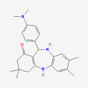 B2629980 11-[4-(dimethylamino)phenyl]-3,3,7,8-tetramethyl-2,3,4,5,10,11-hexahydro-1H-dibenzo[b,e][1,4]diazepin-1-one CAS No. 338962-61-1