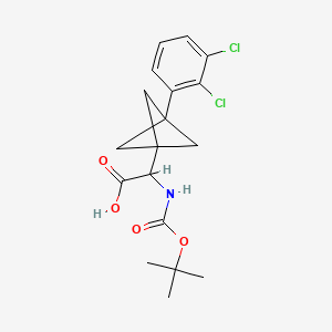 molecular formula C18H21Cl2NO4 B2629985 2-[3-(2,3-Dichlorophenyl)-1-bicyclo[1.1.1]pentanyl]-2-[(2-methylpropan-2-yl)oxycarbonylamino]acetic acid CAS No. 2287266-21-9