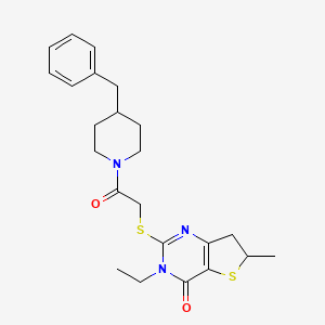 molecular formula C23H29N3O2S2 B2629998 2-[2-(4-Benzylpiperidin-1-yl)-2-oxoethyl]sulfanyl-3-ethyl-6-methyl-6,7-dihydrothieno[3,2-d]pyrimidin-4-one CAS No. 851409-22-8