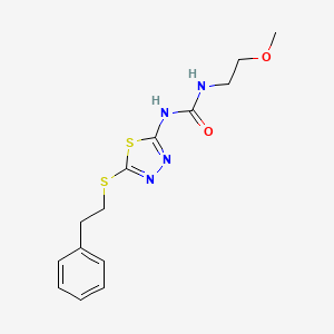 molecular formula C14H18N4O2S2 B2630023 1-(2-甲氧基乙基)-3-(5-(苯乙硫)-1,3,4-噻二唑-2-基)脲 CAS No. 1170239-39-0