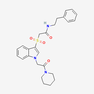 molecular formula C25H29N3O4S B2630042 2-((1-(2-oxo-2-(piperidin-1-yl)ethyl)-1H-indol-3-yl)sulfonyl)-N-phenethylacetamide CAS No. 878057-78-4