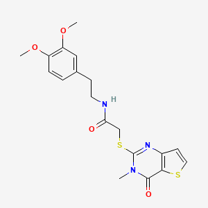 molecular formula C19H21N3O4S2 B2630044 N-[2-(3,4-dimethoxyphenyl)ethyl]-2-[(3-methyl-4-oxo-3,4-dihydrothieno[3,2-d]pyrimidin-2-yl)sulfanyl]acetamide CAS No. 1252838-87-1