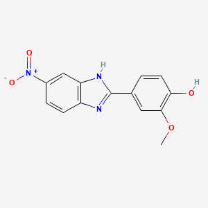 molecular formula C14H11N3O4 B2630098 2-Methoxy-4-(6-nitro-1H-benzo[D]imidazol-2-YL)phenol 