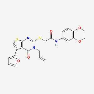 molecular formula C23H19N3O5S2 B2630154 N-(2,3-dihydro-1,4-benzodioxin-6-yl)-2-[5-(furan-2-yl)-4-oxo-3-prop-2-enylthieno[2,3-d]pyrimidin-2-yl]sulfanylacetamide CAS No. 380453-64-5