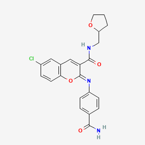 (2Z)-2-[(4-carbamoylphenyl)imino]-6-chloro-N-(tetrahydrofuran-2-ylmethyl)-2H-chromene-3-carboxamide