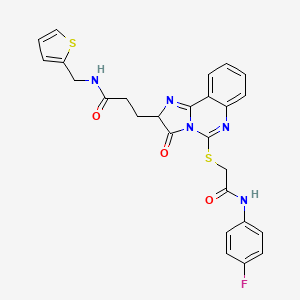 molecular formula C26H22FN5O3S2 B2630172 3-[5-({[(4-fluorophenyl)carbamoyl]methyl}sulfanyl)-3-oxo-2H,3H-imidazo[1,2-c]quinazolin-2-yl]-N-[(thiophen-2-yl)methyl]propanamide CAS No. 1037168-82-3