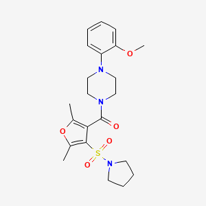 molecular formula C22H29N3O5S B2630180 (2,5-Dimethyl-4-(pyrrolidin-1-ylsulfonyl)furan-3-yl)(4-(2-methoxyphenyl)piperazin-1-yl)methanone CAS No. 1207011-26-4