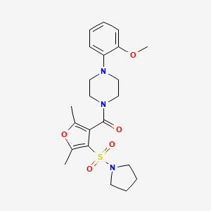 molecular formula C22H29N3O5S B2630180 1-[2,5-dimethyl-4-(pyrrolidine-1-sulfonyl)furan-3-carbonyl]-4-(2-methoxyphenyl)piperazine CAS No. 1207011-26-4