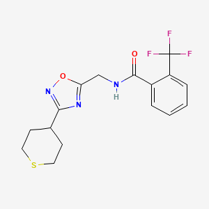 molecular formula C16H16F3N3O2S B2630187 N-((3-(四氢-2H-噻吩-4-基)-1,2,4-恶二唑-5-基)甲基)-2-(三氟甲基)苯甲酰胺 CAS No. 2034519-34-9