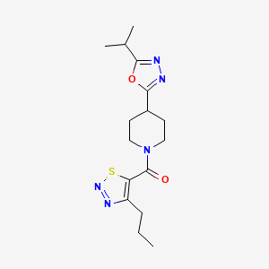 molecular formula C16H23N5O2S B2630190 (4-(5-Isopropyl-1,3,4-oxadiazol-2-yl)piperidin-1-yl)(4-propyl-1,2,3-thiadiazol-5-yl)methanone CAS No. 1210231-64-3