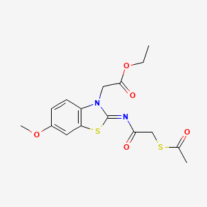 Ethyl 2-[2-(2-acetylsulfanylacetyl)imino-6-methoxy-1,3-benzothiazol-3-yl]acetate