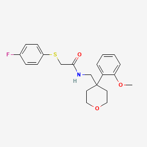 molecular formula C21H24FNO3S B2630201 2-((4-fluorophenyl)thio)-N-((4-(2-methoxyphenyl)tetrahydro-2H-pyran-4-yl)methyl)acetamide CAS No. 1331226-31-3