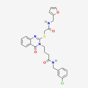 molecular formula C26H25ClN4O4S B2630212 N-[(3-chlorophenyl)methyl]-4-{2-[({[(furan-2-yl)methyl]carbamoyl}methyl)sulfanyl]-4-oxo-3,4-dihydroquinazolin-3-yl}butanamide CAS No. 422282-32-4