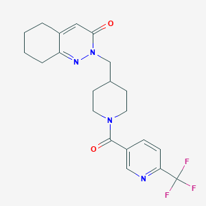 molecular formula C21H23F3N4O2 B2630222 2-({1-[6-(三氟甲基)吡啶-3-羰基]哌啶-4-基}甲基)-2,3,5,6,7,8-六氢茚满-3-酮 CAS No. 2097866-36-7