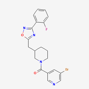 molecular formula C20H18BrFN4O2 B2630224 (5-Bromopyridin-3-yl)(3-((3-(2-fluorophenyl)-1,2,4-oxadiazol-5-yl)methyl)piperidin-1-yl)methanone CAS No. 1704537-68-7