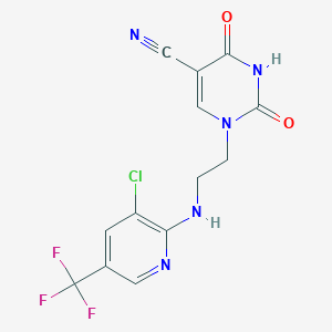 molecular formula C13H9ClF3N5O2 B2630226 1-(2-{[3-Chloro-5-(trifluoromethyl)-2-pyridinyl]amino}ethyl)-2,4-dioxo-1,2,3,4-tetrahydro-5-pyrimidinecarbonitrile CAS No. 338409-11-3