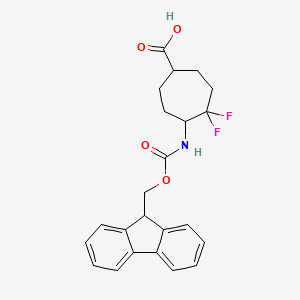 molecular formula C23H23F2NO4 B2630245 5-(9H-Fluoren-9-ylmethoxycarbonylamino)-4,4-difluorocycloheptane-1-carboxylic acid CAS No. 2287285-12-3