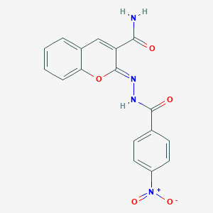 (2Z)-2-{[(4-nitrophenyl)formamido]imino}-2H-chromene-3-carboxamide