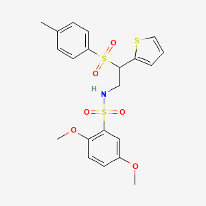 molecular formula C21H23NO6S3 B2630253 2,5-dimethoxy-N-(2-(thiophen-2-yl)-2-tosylethyl)benzenesulfonamide CAS No. 896344-33-5