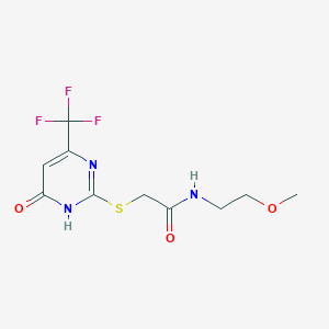 molecular formula C10H12F3N3O3S B2630258 N-(2-methoxyethyl)-2-((6-oxo-4-(trifluoromethyl)-1,6-dihydropyrimidin-2-yl)thio)acetamide CAS No. 899744-29-7