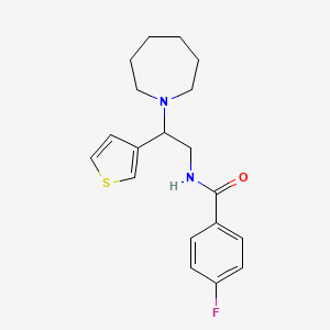 molecular formula C19H23FN2OS B2630269 N-(2-(氮杂环戊烷-1-基)-2-(噻吩-3-基)乙基)-4-氟苯甲酰胺 CAS No. 946374-84-1
