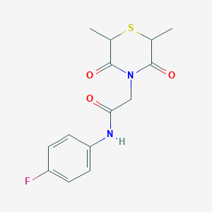 molecular formula C14H15FN2O3S B2630270 2-(2,6-dimethyl-3,5-dioxothiomorpholin-4-yl)-N-(4-fluorophenyl)acetamide CAS No. 868215-25-2