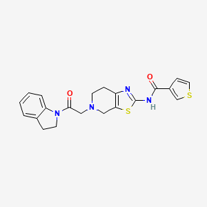 molecular formula C21H20N4O2S2 B2630271 N-(5-(2-(indolin-1-yl)-2-oxoethyl)-4,5,6,7-tetrahydrothiazolo[5,4-c]pyridin-2-yl)thiophene-3-carboxamide CAS No. 1795298-78-0