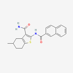 molecular formula C21H20N2O2S B2630289 5-Methyl-2-(naphthalene-2-carbonylamino)-4,5,6,7-tetrahydro-1-benzothiophene-3-carboxamide CAS No. 392239-16-6