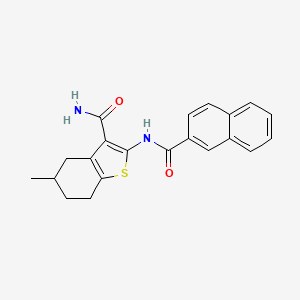 molecular formula C21H20N2O2S B2630289 5-methyl-2-(naphthalene-2-amido)-4,5,6,7-tetrahydro-1-benzothiophene-3-carboxamide CAS No. 392239-16-6