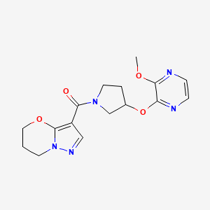 molecular formula C16H19N5O4 B2630296 (6,7-二氢-5H-吡唑并[5,1-b][1,3]恶嗪-3-基)(3-((3-甲氧基吡嗪-2-基)氧基)吡咯烷-1-基)甲烷酮 CAS No. 2034579-04-7