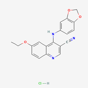 molecular formula C19H16ClN3O3 B2630315 4-(Benzo[d][1,3]dioxol-5-ylamino)-6-ethoxyquinoline-3-carbonitrile hydrochloride CAS No. 1323621-82-4