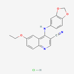 molecular formula C19H16ClN3O3 B2630315 4-(苯并[d][1,3]二氧杂环-5-基氨基)-6-乙氧基喹啉-3-腈盐酸盐 CAS No. 1323621-82-4