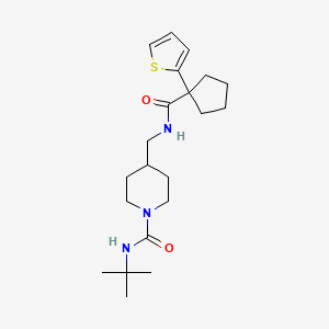 molecular formula C21H33N3O2S B2630328 N-(tert-butyl)-4-((1-(thiophen-2-yl)cyclopentanecarboxamido)methyl)piperidine-1-carboxamide CAS No. 1235667-28-3