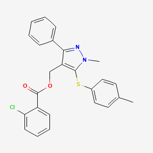 molecular formula C25H21ClN2O2S B2630330 {1-methyl-5-[(4-methylphenyl)sulfanyl]-3-phenyl-1H-pyrazol-4-yl}methyl 2-chlorobenzenecarboxylate CAS No. 318247-47-1