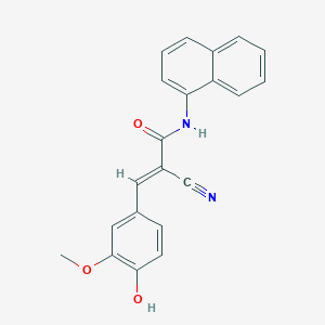 molecular formula C21H16N2O3 B2630332 2-cyano-3-(4-hydroxy-3-methoxyphenyl)-N-(naphthalen-1-yl)prop-2-enamide CAS No. 358395-44-5