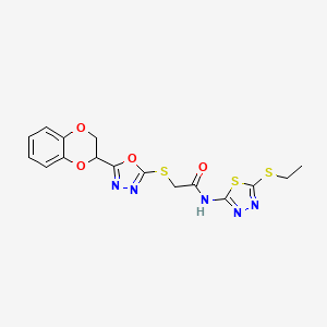 2-((5-(2,3-dihydrobenzo[b][1,4]dioxin-2-yl)-1,3,4-oxadiazol-2-yl)thio)-N-(5-(ethylthio)-1,3,4-thiadiazol-2-yl)acetamide