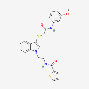 molecular formula C24H23N3O3S2 B2630358 N-(2-(3-((2-((3-甲氧基苯基)氨基)-2-氧代乙基)硫代)-1H-吲哚-1-基)乙基)噻吩-2-甲酰胺 CAS No. 862826-06-0