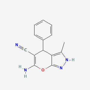 molecular formula C14H12N4O B2630368 6-Amino-3-methyl-4-phenyl-1,4-dihydropyrano[2,3-c]pyrazole-5-carbonitrile CAS No. 81000-11-5