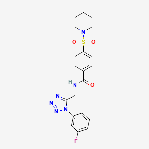 molecular formula C20H21FN6O3S B2630389 N-((1-(3-fluorophenyl)-1H-tetrazol-5-yl)methyl)-4-(piperidin-1-ylsulfonyl)benzamide CAS No. 920435-70-7